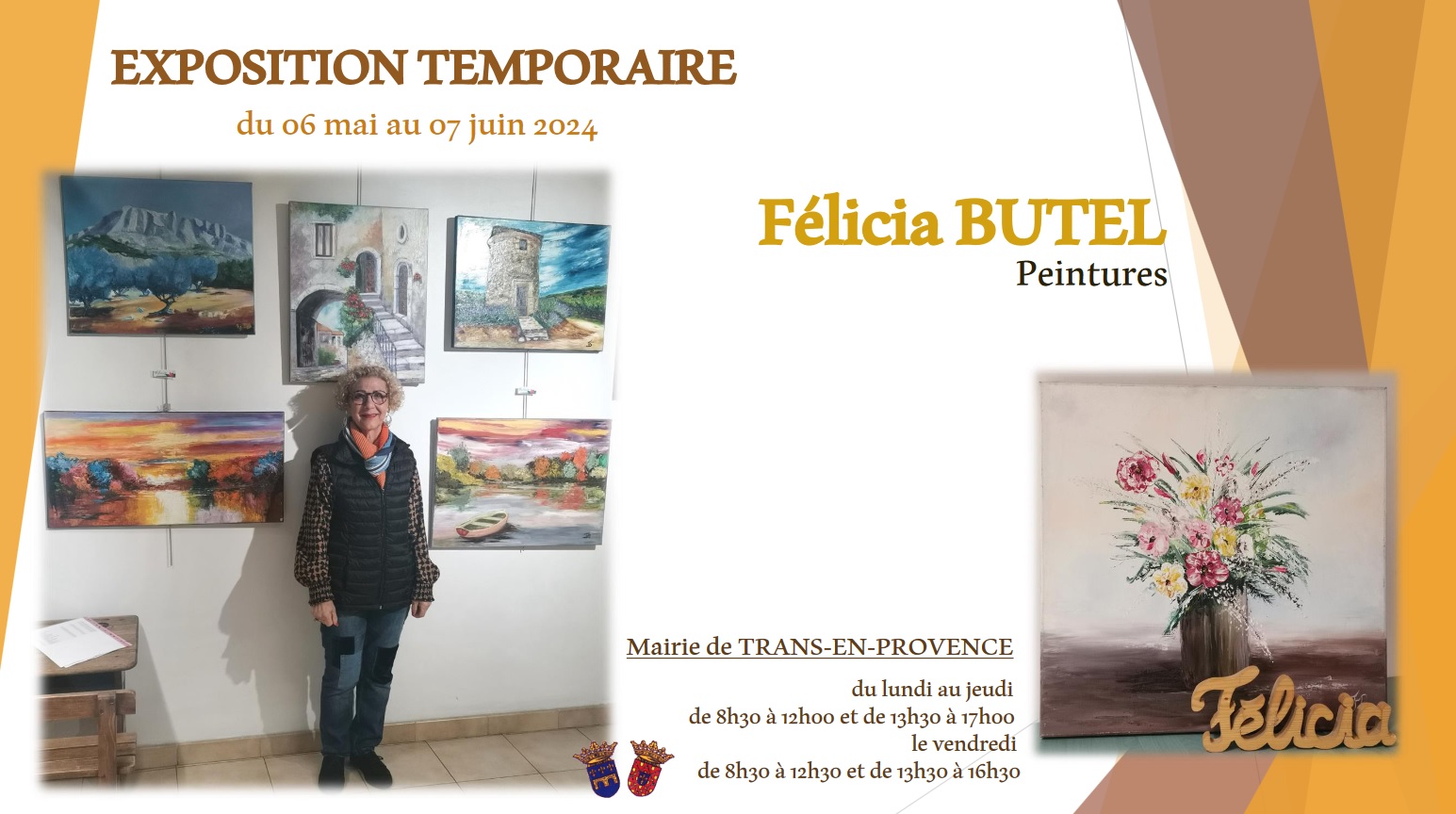 Exposition de peintures de Félicia Butel. A l'accueil de la Mairie, du 6 mai au 7 juin, aux horaires d'ouverture.
