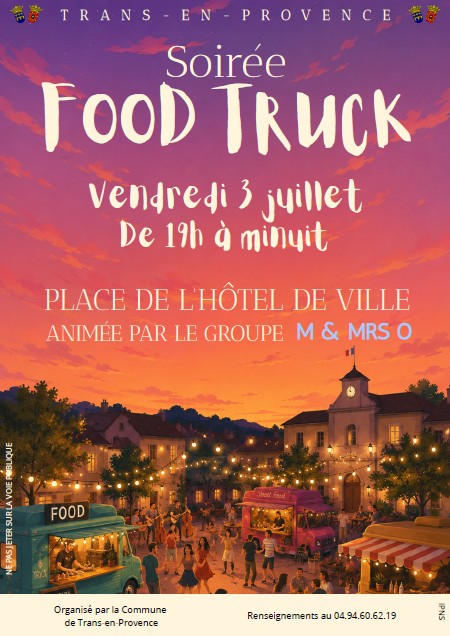 Soirée Food-truck. Vendredi 3 juillet. 19h, place de l’Hôtel de Ville.