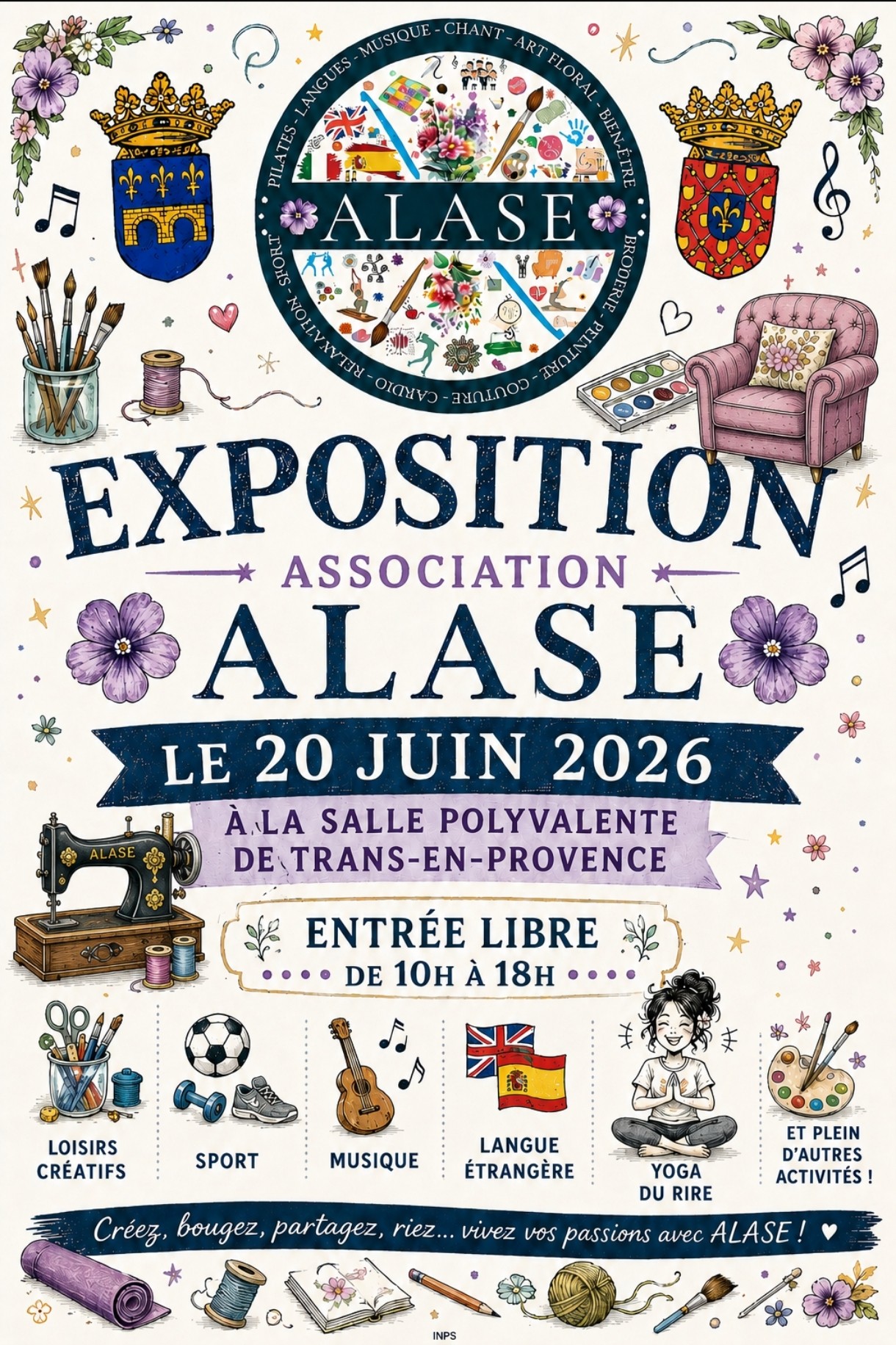 Exposition des travaux manuels de l’Alase. Samedi 20 juin, de 10h à 18h, salle polyvalente.