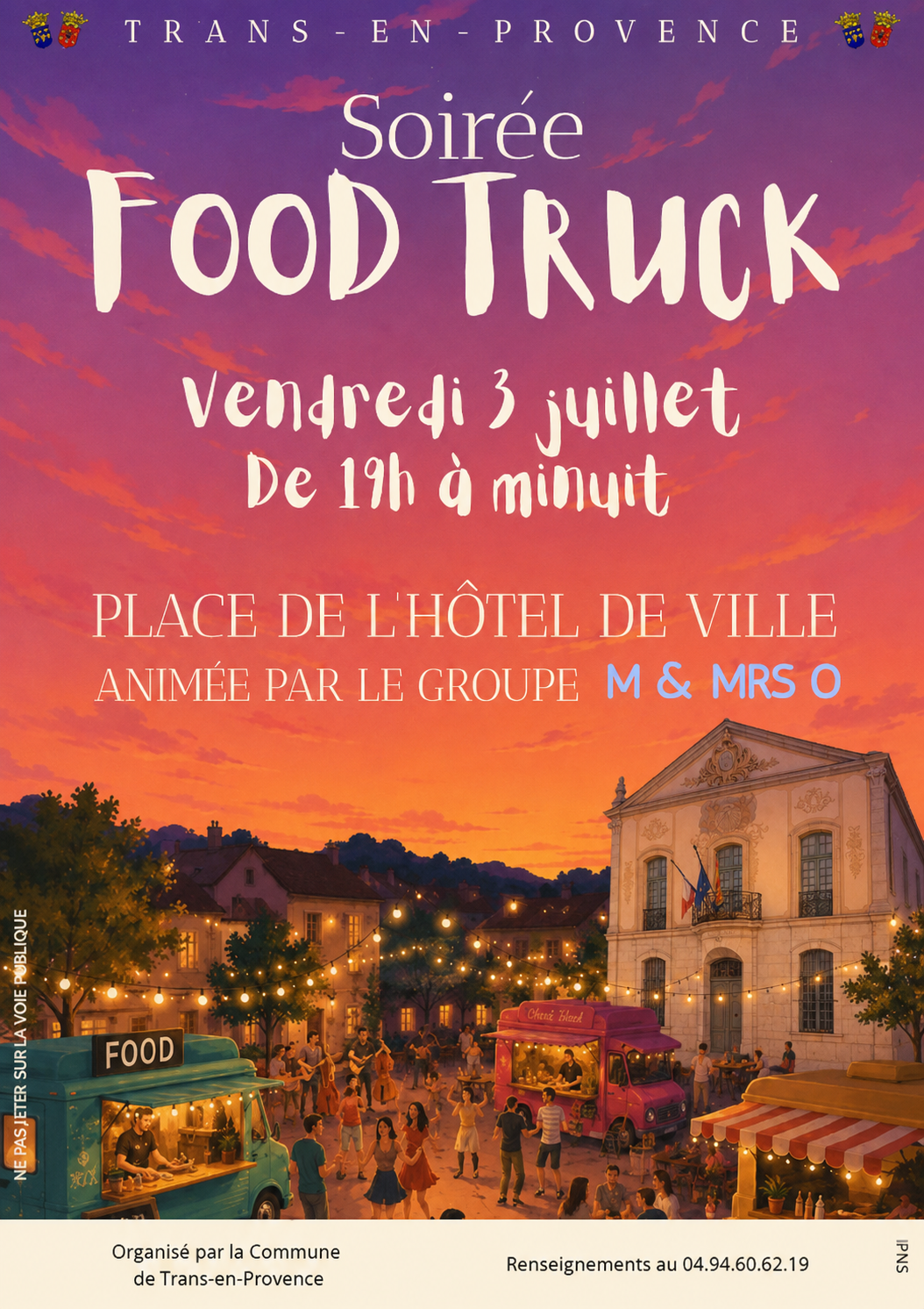Soirée Food-truck. Vendredi 3 juillet. 19h, place de l’Hôtel de Ville.