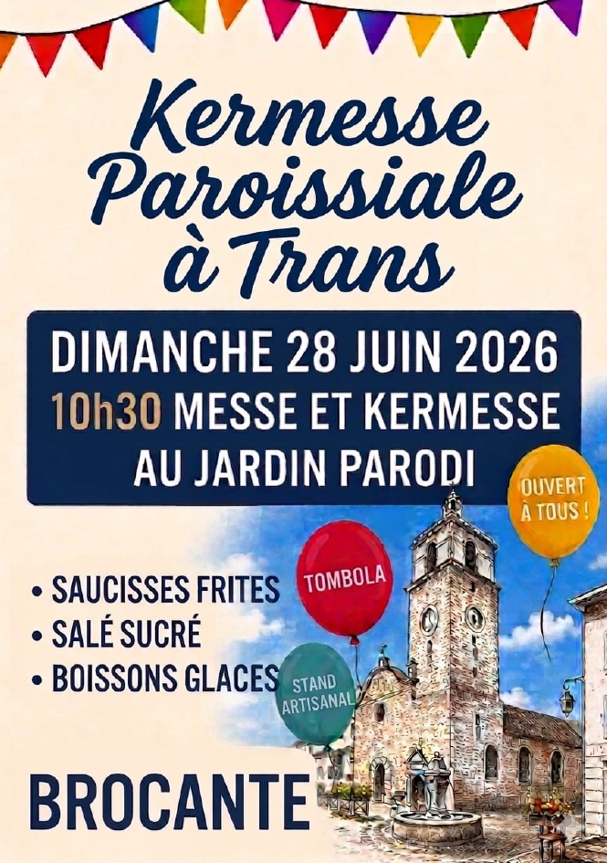kermesse paroissiale. Dimanche 28 juin à 10h30, messe et kermesse au jardin Parodi. restauration salée et sucrée, brocante, tombola... ouvert à tous