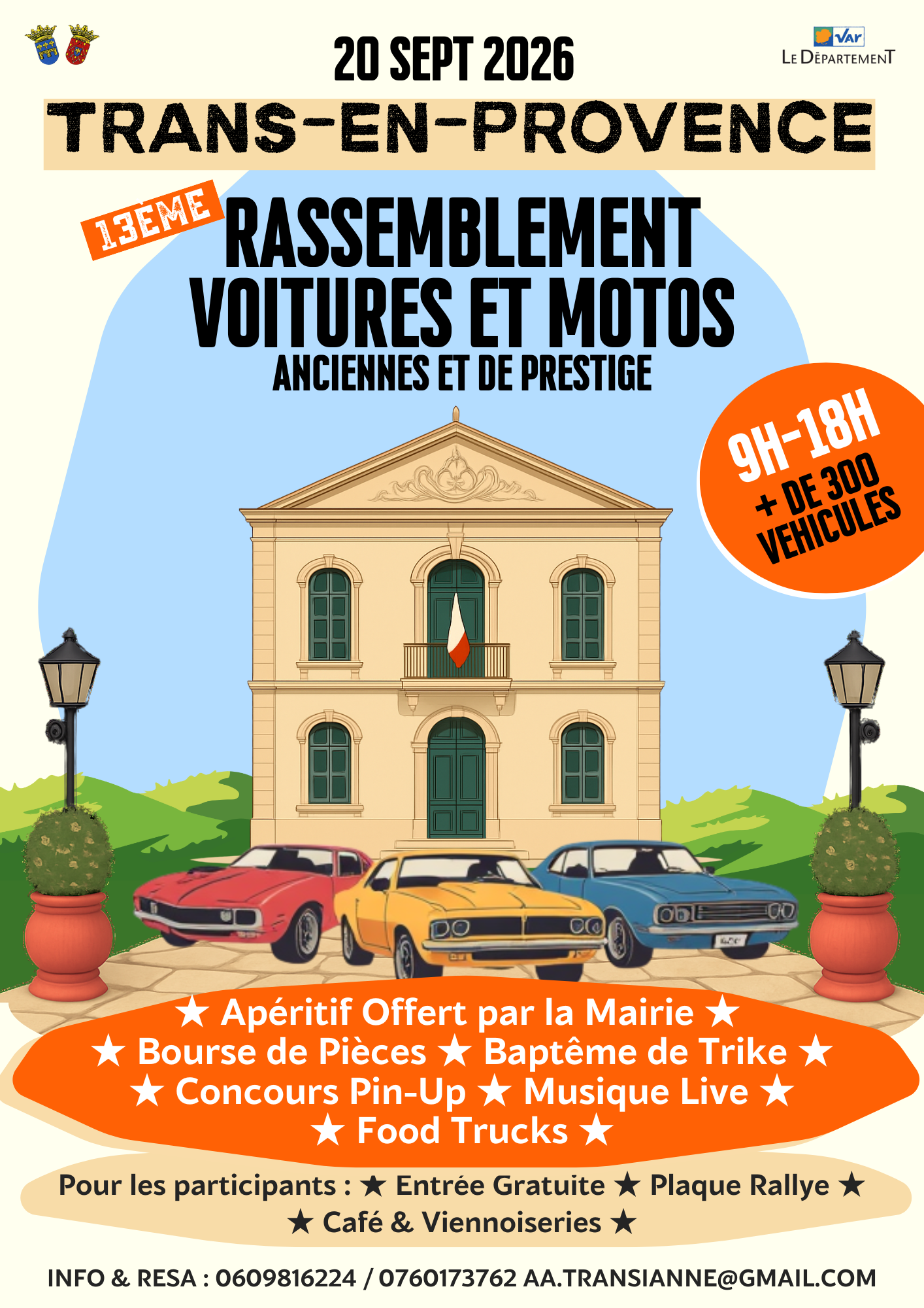 13e Rassemblement de véhicules anciens et de prestige. Dimanche 20 septembre. De 9h à 18h dans le village. Plus de 300 véhicules, bourses aux pièces, baptêmes de trike, concours de pin-ups, musique live, food-trucks.