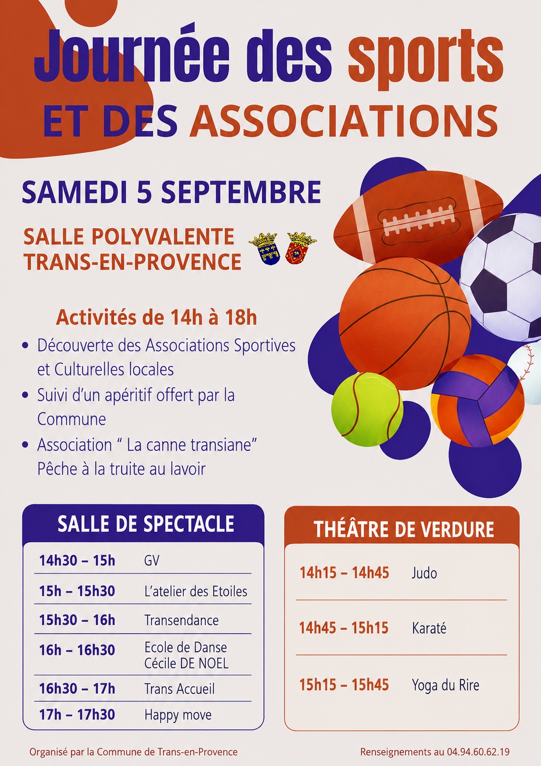 Journée des sports et des associations. Samedi 5 septembre, de 14h à 18h, salle polyvalente. Stands et démonstrations. Pêche à la truite au lavoir.