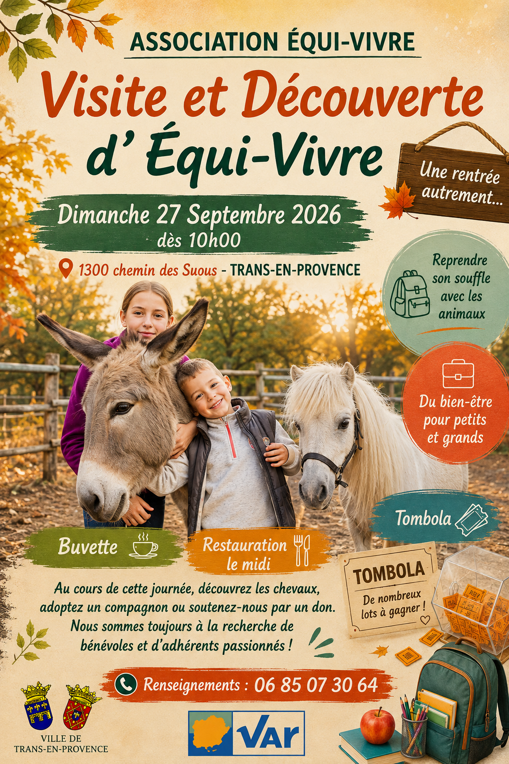 Portes ouvertes d'Equi-vivre. Dimanche 27 septembre à partir de 10h, au 1300 chemin des Suous.