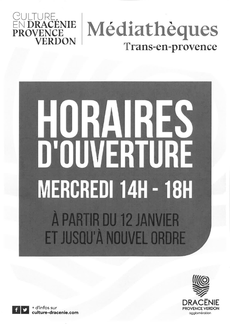 Médiathèque de Trans-en-Provence : ouverture tous les mercredis de 14h à 18h