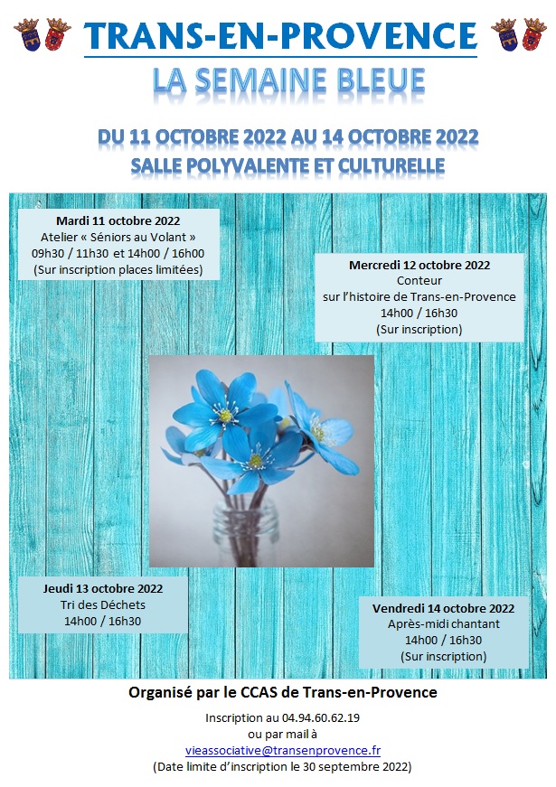 La Semaine Bleue.Du 11 octobre 2022 au 14 octobre 2022.