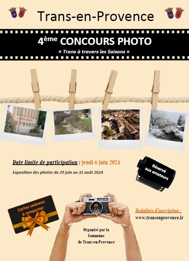 Concours photo 2024. Trans à travers les saisons. Limite de participation : 6 juin 2024. Modalités d'inscription sur www.transenprovence.fr