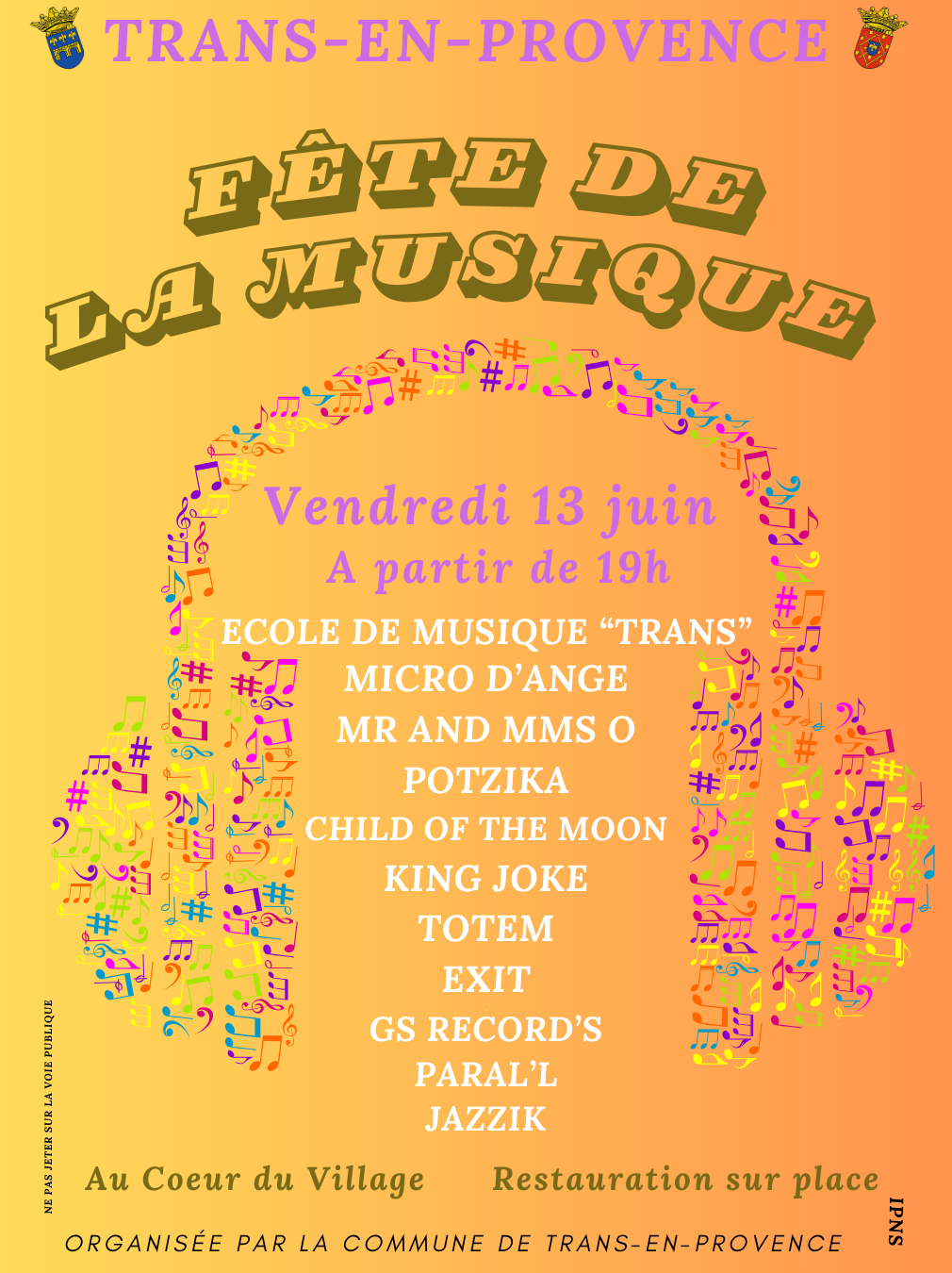 Fête de la musique. Vendredi 13 juin, à partir de 19h, au coeur du village. Restauration sur place.