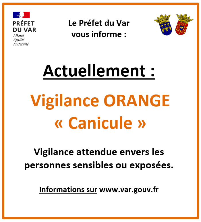 Actuellement Vigilance Orange Canicule. Vigilance attendue envers les personnes sensibles ou exposées.
