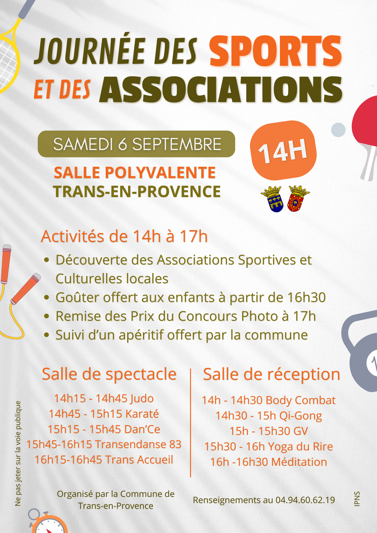 Journée des sports et des associations. Le 6 septembre à partir de 14h à la salle polyvalente. Remise des prix du concours photo à 17h.