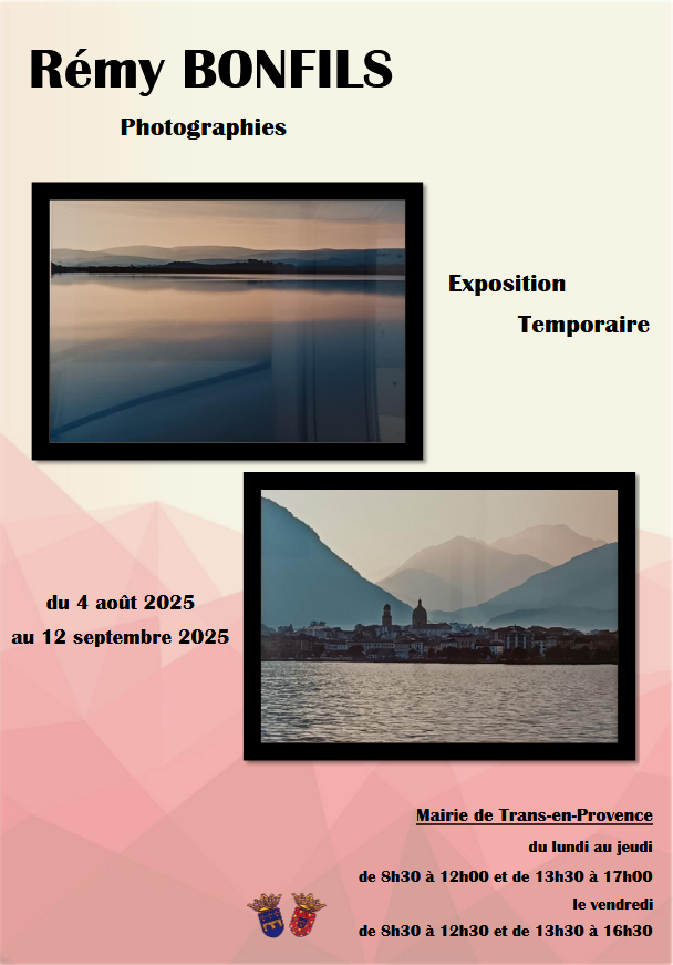Exposition de photographies de M. Rémy Bonfils. Du 4 août au 12 septembre. A l'accueil de la Mairie aux horaires d'ouverture.