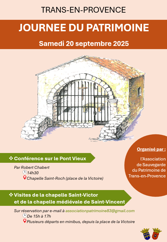 Journée du patrimoine. Samedi 20 septembre. Conférence sur le pont vieux à 14h30 et visite des chapelles Saint-Victor et Saint-Vincent.