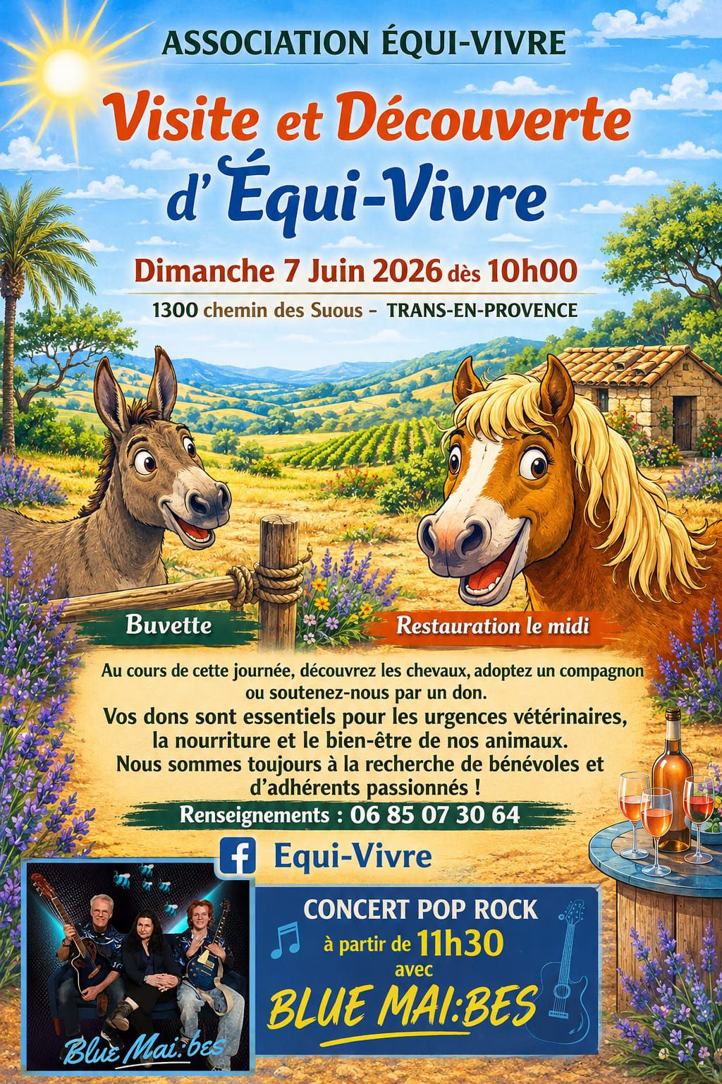 Portes ouvertes Equi-vivre. Dimanche 7 juin à partir de 10h, au 1300 chemin des Suous. Buvette et restauration sur place, concert à 11h30.