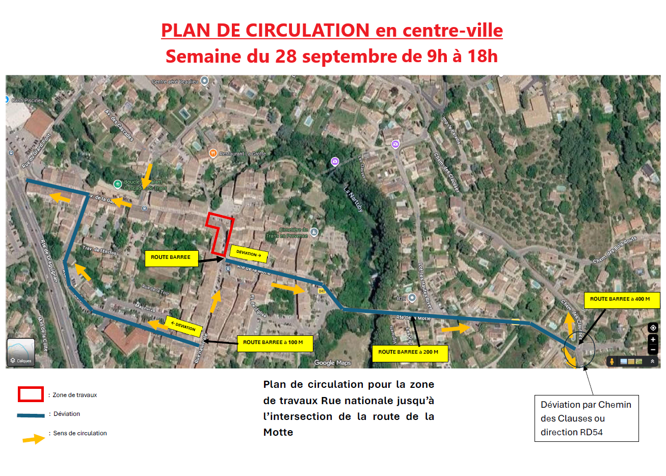 Travaux Enedis. Plan de circulation - semaine du 28 septembre 2026